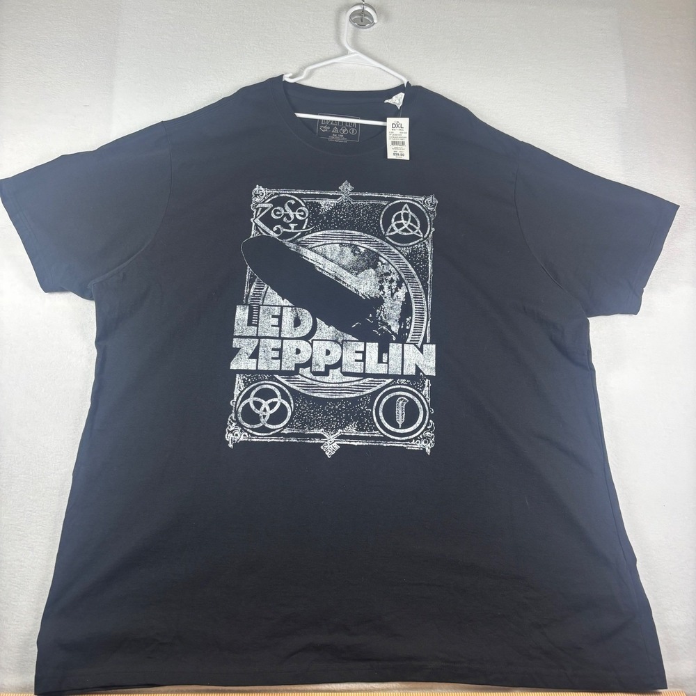 Led Zeppelin Mens DXL Big + Tall T-Shirt Black Heather Graphic Band Tee 5XLT NEW